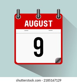 August 9 ,calendar icon vector illustration, isoleted on light blue background.