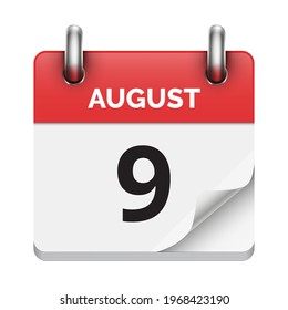 August 9 flat daily realistic calendar icon date vector image