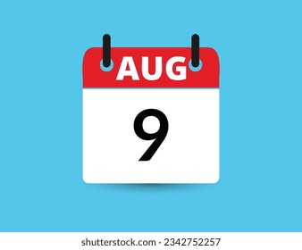 August 9. Flat icon calendar isolated on blue background. Date and month vector illustration