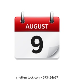 August 9. Vector flat daily calendar icon. Date and time, day, month. Holiday.