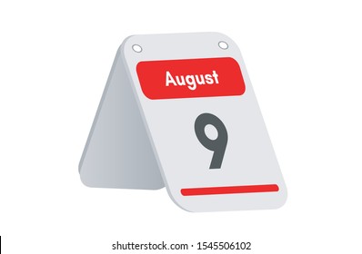 August 9th calendar icon. Day 9 of month. Vector illustration.