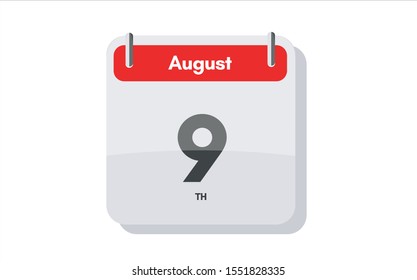 August 9th calendar icon. Day 9 of month. Vector icon illustration.