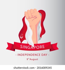 August 9th Singapore's independence day. Hand up for freedom symbol Singapore Independence Day vector flag.