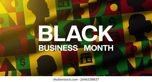 August is Black Business Month. Suitable for posters, banners and social media. Black background.