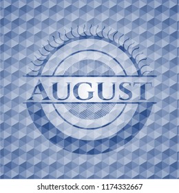 August blue hexagon emblem.