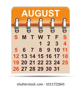 August calendar of 2018 year – stock vector