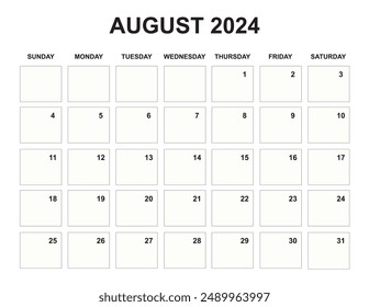 August Calendar 2024, sunday start