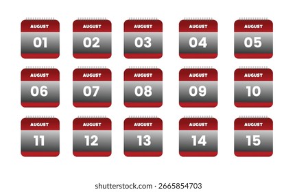 august calendar, august dates, august 1 to 15