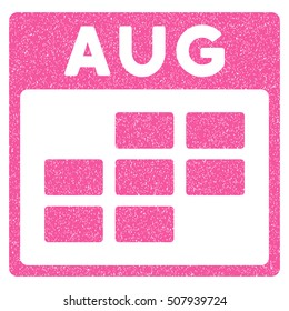 August Calendar Grid grainy textured icon for overlay watermark stamps. Flat symbol with unclean texture. Dotted vector pink ink rubber seal stamp with grunge design on a white background.