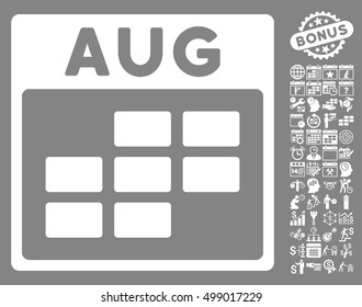 August Calendar Grid pictograph with bonus calendar and time management pictograph collection. Vector illustration style is flat iconic symbols, white, gray background.