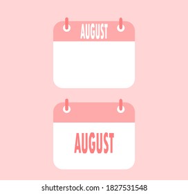 August Calendar icon on red background.Vector illustration,Two flat style.
