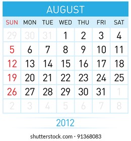 August Calendar. Illustration on white background for design