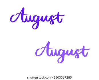 August calendar month - letters in multicolor palette, 3d render illustration 2025