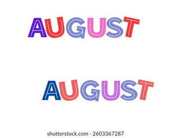 August calendar month - letters in multicolor palette, 3d render illustration 2025