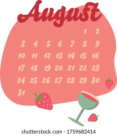 Ekelkalender auf rosafarbenem Hintergrund mit Glas und Erdbeeren
