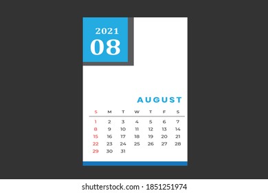 plantilla de calendario AUGUST con colores de fondo negro