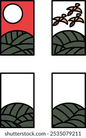 Agosto color mini hanafuda icono conjunto