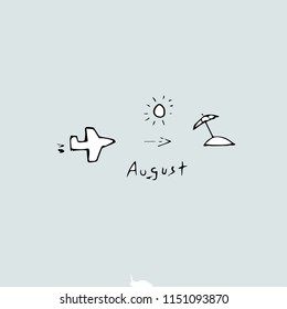 August concept, handwritten. Vector hand drawn template.