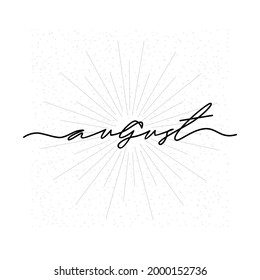 August - continuous one black line with word. Minimalist drawing of phrase illustration