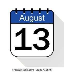 Día 13 de agosto azul - Icono del calendario - Ilustración del vector