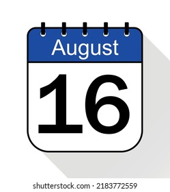 August day 16 blue - Calendar Icon - Vector Illustration