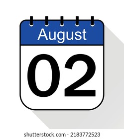 Día 2 de Agosto azul - Icono del calendario - Ilustración del vector