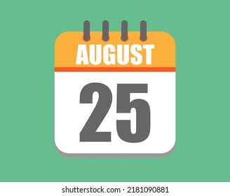 August day 25. Calendar icon for August. Vector illustration in orange and white on green background.