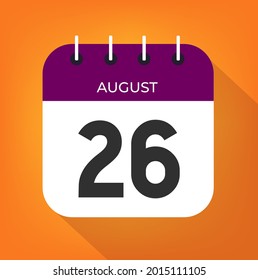 August day 26. Number twenty-six on a white paper with purple color border on a orange background