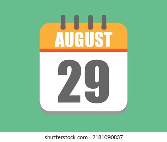 August day 29. Calendar icon for August. Vector illustration in orange and white on green background.