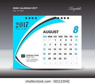 AUGUST Desk Calendar 2017 Design Template, Blue calendar 2017 template