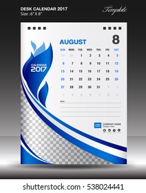 August Desk calendar 2017 year Size 6x8 inch vertical, Business brochure flyer template, Blue background