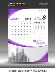 AUGUST Desk Calendar 2018 Template design flyer vector, business brochure layout, Size 6x8 inch vertical
