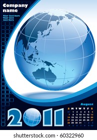 August - the Earth blue calendar for 2011, weeks starts on Sunday