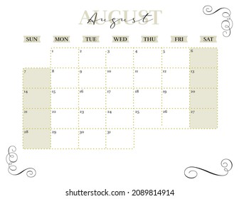 august elegant 2022 monthly calendar planner printable