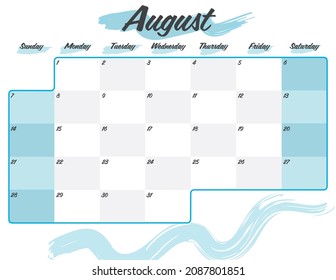 august elegant brush 2022 monthly calendar planner printable