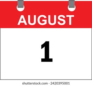 August zuerst, Kalendersymbol Rot und Weiß, Kalendervektor, Datumssymbol, Kalendersymbol, Symbol