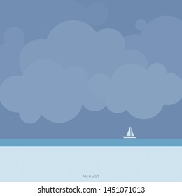 August - Flat Illustration Of The Month - Piece Of A Calendar