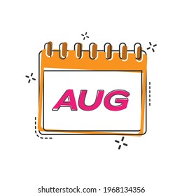 AUGUST. A flip calendar sheet with the name of the month of the year. Flat style.