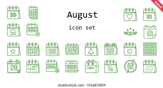 august icon set. line icon style. august related icons such as calendar, air force, 