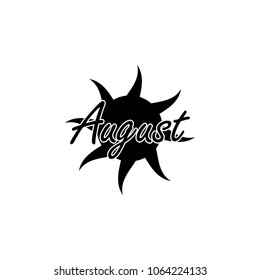 August icon. Written name of the month with different elements relating to the month icon.  Premium quality graphic design icon. One of the collection icons for websites on white background