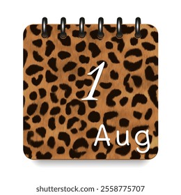 August. Leopard print calendar daily icon. White letters. Date day week Sunday, Monday, Tuesday, Wednesday, Thursday, Friday, Saturday.