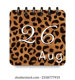 August. Leopard print calendar daily icon. White letters. Date day week Sunday, Monday, Tuesday, Wednesday, Thursday, Friday, Saturday.