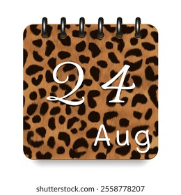 August. Leopard print calendar daily icon. White letters. Date day week Sunday, Monday, Tuesday, Wednesday, Thursday, Friday, Saturday.