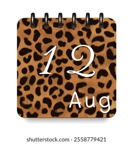 August. Leopard print calendar daily icon. White letters. Date day week Sunday, Monday, Tuesday, Wednesday, Thursday, Friday, Saturday.