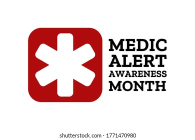 Agosto es el Mes de Concienciación sobre Alerta Médica. Concepto de vacaciones. Plantilla para fondo, banner, tarjeta, afiche con inscripción de texto. Ilustración del vector EPS10