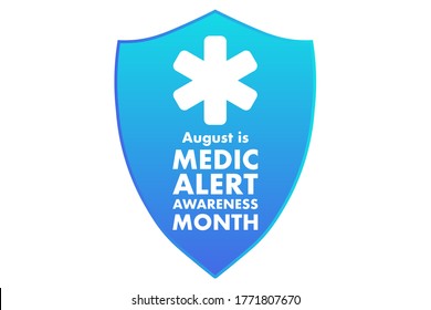 Agosto es el Mes de Concienciación sobre Alerta Médica. Concepto de vacaciones. Plantilla para fondo, banner, tarjeta, afiche con inscripción de texto. Ilustración del vector EPS10