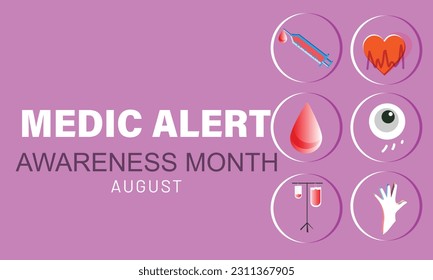 August is Medic Alert awareness month. background, banner, card, poster, template. Vector illustration.