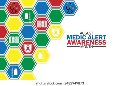 August Medic Alert Awareness Month. Holiday concept. Template for background, banner, card, poster with text inscription. Vector illustration.