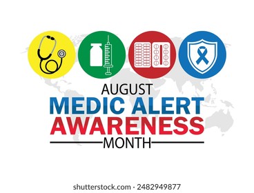 August Medic Alert Awareness Month wallpaper with shapes and typography, banner, card, poster, template. August Medic Alert Awareness Month, background