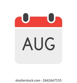 Icono del calendario del mes de agosto. Ilustración vectorial. Diseño plano. Trazo editable. Símbolo de calendario. Signo de mes de verano.